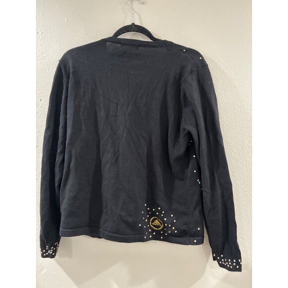 Vintage Berek Sweater Womens L Cardigan music hall of fame Embroidered Appliqué - Picture 2 of 9